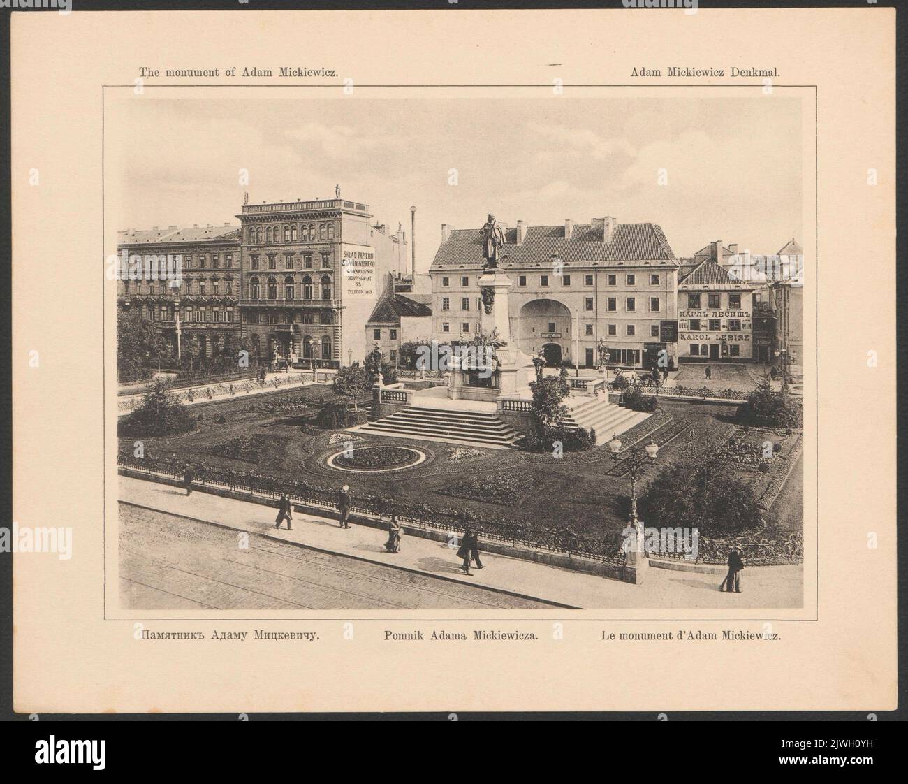 `Adam-Mickiewicz-Denkmal`. Winiarski, Stanisław (Warszawa ; skład papieru ; fl. Ca 1870-ca 1915), Druckerei, unbekannt, Fotograf Stockfoto